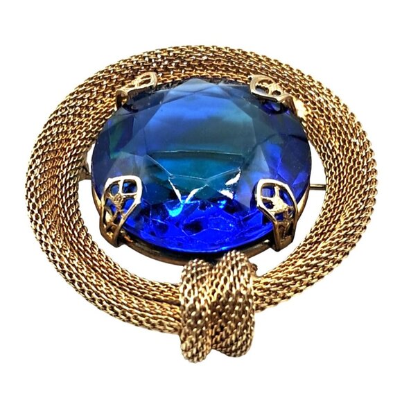 Vintage Rhinestone Jewelry Set Brooch Earrings Givre' or Sabrina Blue Green Glas - Picture 5 of 12